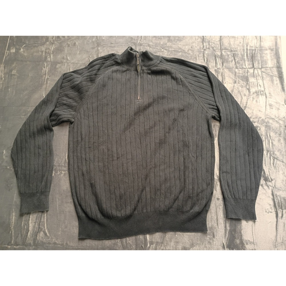 Merona‎ Men's Dark Gray Ribbed Quarter Zip Pullover Sweater Size Large